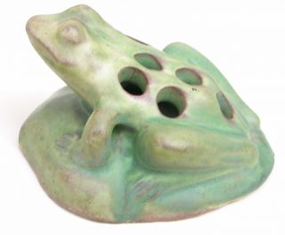 Vintage Zane Pottery Peters & Reed Matt Green Flower Frog