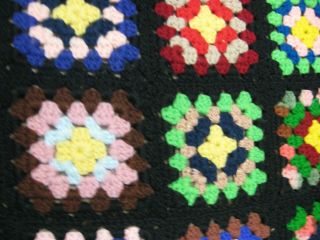 Vintage handmade crocheted Black granny square Afghan lap throw blanket 43x63 4