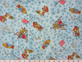 Vtg 1969 Cotton Fabric APOLLO MOON LANDING Collectable Quilting 1 yd X 26 