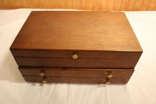 Vintage Solid Wood Jewelry Box - Ring Holder Compartments,  2 Drawers - Japan