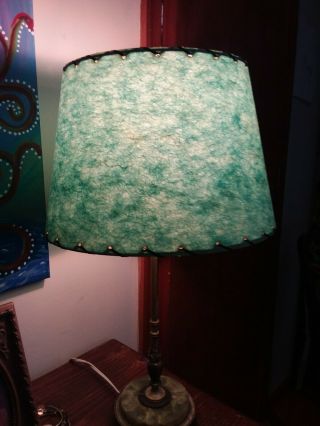 Vintage Fiberglass Mid Century Lamp Shade Green Teal