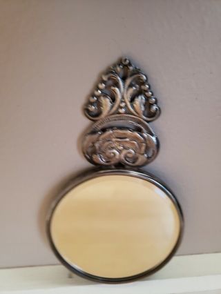 Vintage Hand Mirror Made In Denmark Beveled Hand Held Mirror Silver Plate