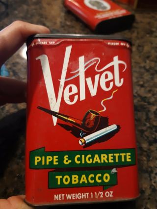 Vintage Velvet Pipe And Cigarette Smoking Tobacco Tin