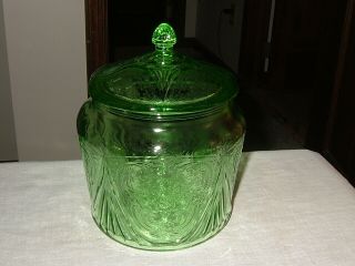 Green Hazel Atlas,  Depression Royal Lace Cookie Cracker Jar W/lid Vtg,