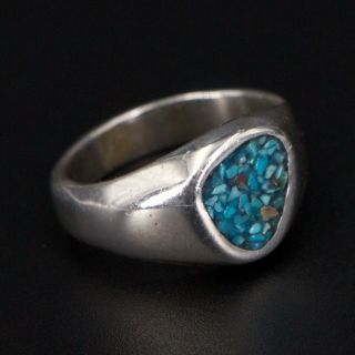 Vtg Sterling Silver - Navajo Crushed Turquoise Inlay Ring Size 5 - 5.  5g