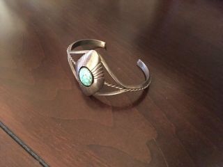 Vintage Navajo Sterling Silver And Turquoise Nugget Cuff Bracelet By S.  Dickens