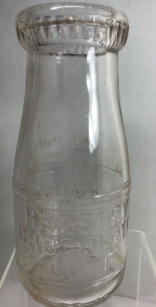 Vintage Embossed Hershey Chocolate Corp.  Half Pint Glass Bottle Hershey,  Pa