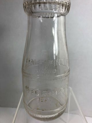 Vintage Embossed HERSHEY CHOCOLATE CORP.  Half Pint Glass Bottle Hershey,  PA 2