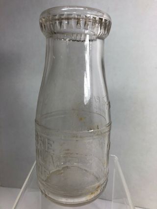 Vintage Embossed HERSHEY CHOCOLATE CORP.  Half Pint Glass Bottle Hershey,  PA 4