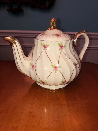 Vintage Sadler England Teapot 2774 Pink Rose Buds W/ Gold Trim