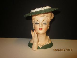 Vintage 1958 Napco Lady Head Vase C3343 Pearl Earrings & Necklace