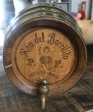 Vintage Ron Del Barrilito Rum Wood Barrel Puerto Rico Brass Spout