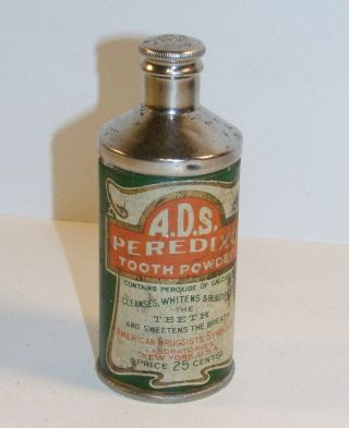 Vintage A.  D.  S.  Ads Peredixo Tooth Powder 4 3/8 " Tin