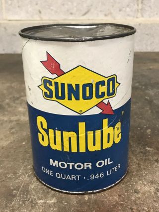 Vintage Sunoco Sunlube Motor Oil Quart Can Gas Oil Empty