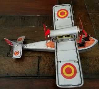 Vintage Metal/tin Airplane Biplane Military Aircraft Home Decor Toy Wind Up