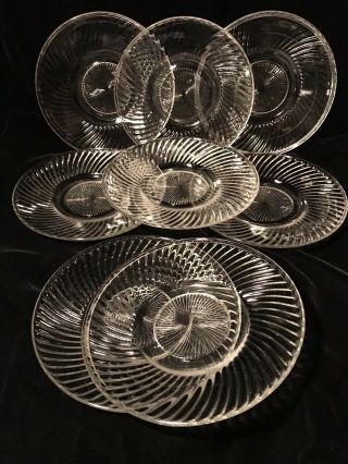 8 Vtg Federal Depression Glass Diana Clear Swirl Bread And Butter Dessert Plates