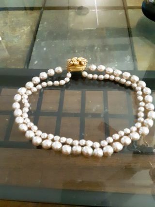Vintage Miriam Haskell Double Strand Pearl Necklace Baroque