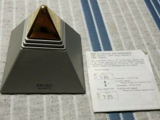 Vintage Seiko Quartz Silver Pyramid Talking Clock With Gold Tip And Instructions