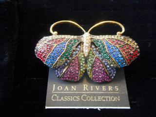 Joan Rivers Vintage Multicolor Crystal Rhinestone Butterfly Brooch Pouch