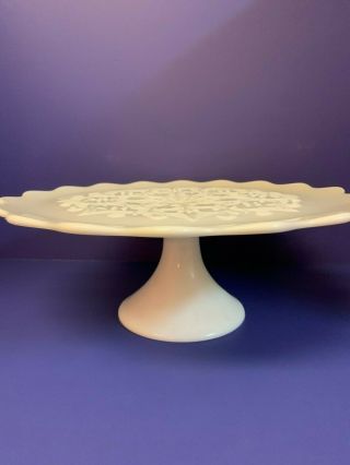 Vintage Fenton Spanish Lace White Milk Glass Pedestal Cake Stand 13 " Dia.