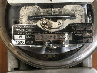 Vintage Sangamo 15A/120Volt 2 - Wire Watthour Meter with outlet 3