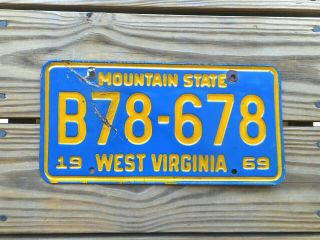 Gr8 1969 West Virginia License Plate Tag Number B78 678 Vintage Wv Debossed