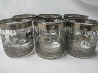 Set Of 6 Vintage Double Shot Glasses Mid Century Modern Silver & Textured Design