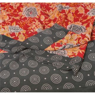 Sanskriti Vintage Dark Red Saree 100 Pure Crepe Silk Printed Sari Soft Fabric