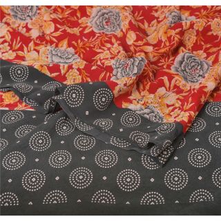 Sanskriti Vintage Dark Red Saree 100 Pure Crepe Silk Printed Sari Soft Fabric 2