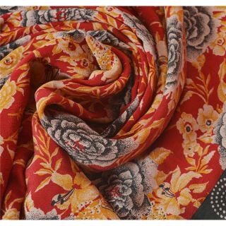 Sanskriti Vintage Dark Red Saree 100 Pure Crepe Silk Printed Sari Soft Fabric 4