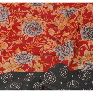 Sanskriti Vintage Dark Red Saree 100 Pure Crepe Silk Printed Sari Soft Fabric 5