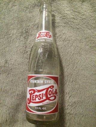 Vintage Pepsi:cola Double Dot Fountain Syrup Soda Bottle Flat River,  Mo.  1943