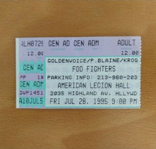 Foo Fighters Vintage 1995 Concert Ticket Stub Dave Grohl Nirvana Los Angeles