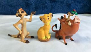 3 Vintage The Lion King Figurines Walt Disney Timon Simba Pumbaa Pvc