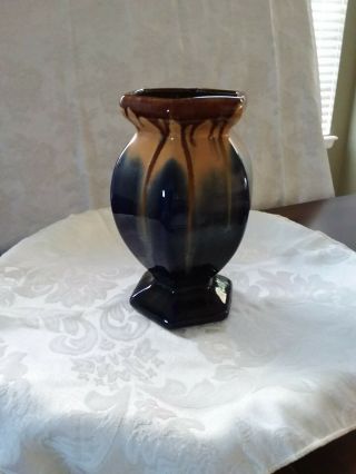 Vintage Belgium Drip Glaze Vase Art Pottery,  Cobalt Blue - Beige