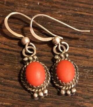 Signed Vintage Southwestern Coral 925 Sterling Silver Coral Earrings