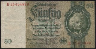 1933 50 Reichsmark Germany Vintage Nazi Old Money Banknote 3rd Reich P 182a Vf