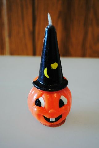 Vtg Gurley Halloween Candle Pumpkin With Wizard Hat Jack O Lantern Tag Attached