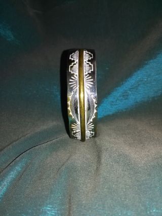 Vintage Native American Navajo Hand Made Hammered Silver And Brass Bracelet