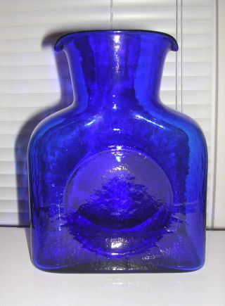 Vintage Blenko Cobalt Blue Two Spout Water Pitcher Art Glass Carafe