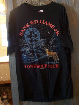 Vintage 1990 Hank Williams Jr Lone Wolf Tour Black T Shirt Xl Usa Screen Play