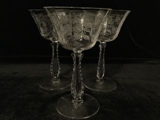 Vintage Fostoria Cocktail Glasses Heather Pattern 5 1/8 Tall Set Of 3