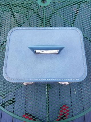 Vintage 1950 ' s Blue Monarch Train Case Suitcase Cosmetic Luggage with Mirror 5