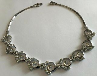 Vintage Pennino Signed Clear Rhinestone Necklace S1
