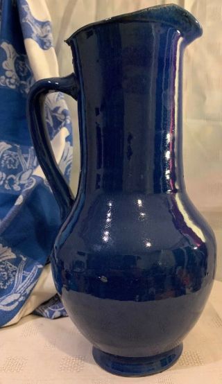 Vintage Stoneware Blue Pottery Pitcher/jug Signed Big