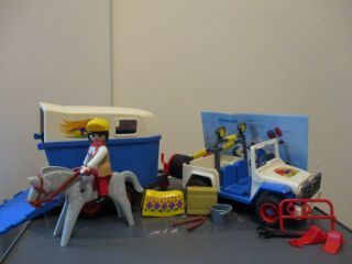 Playmobil Vintage Set 3851 Jeep With Horse Trailer Complete