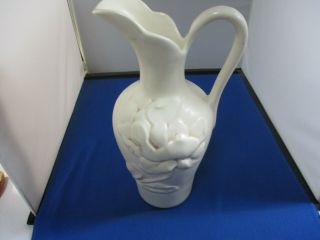 Vintage Matte White Red Wing Pottery Pitcher Floral Magnolia Vase