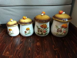 Vintage 4 - Piece Sears Roebuck And Co 1978 Merry Mushroom Ceramic Canister Set