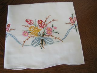 Vintage Single Pillowcase Embroidered Bouquet Red Tulips Daffodil Pussy Wllows