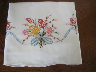 Vintage Single Pillowcase Embroidered Bouquet Red Tulips Daffodil Pussy Wllows 3
